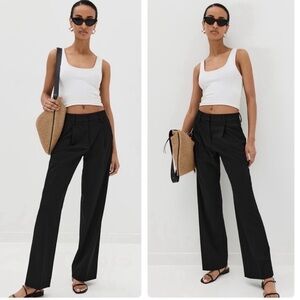 NWT Reformation Alex Mid Rise Pant Pleat Front Black High Rise Trousers Crepe